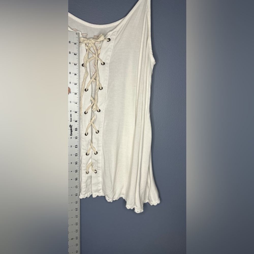 POL Tank Top Womens Large Ivory Embroidered Lace Up Open Back Babydoll Feminine - Picture 4 of 11